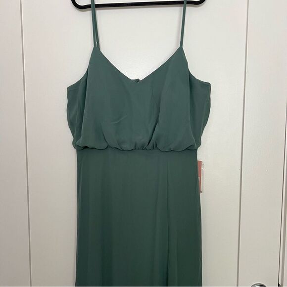 NEW Birdy Grey Gwennie Chiffon Bridesmaid Maxi Dress Sea Glass w/Slit Size XL - Picture 1 of 7